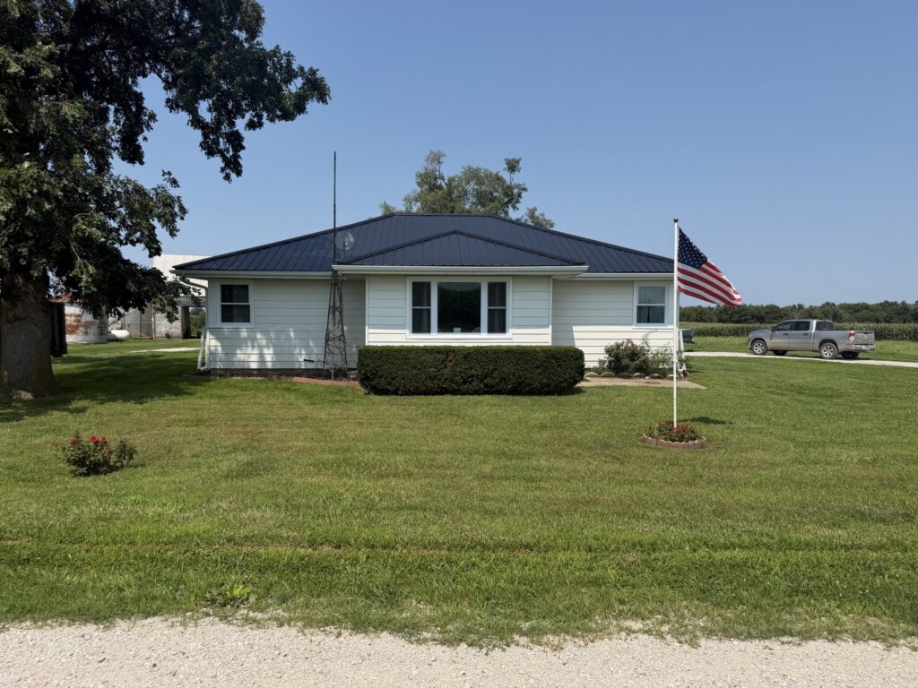 Front of the three bedroom ranch dwelling, McDonald Farm, 272 acres, Wapello County, Iowa