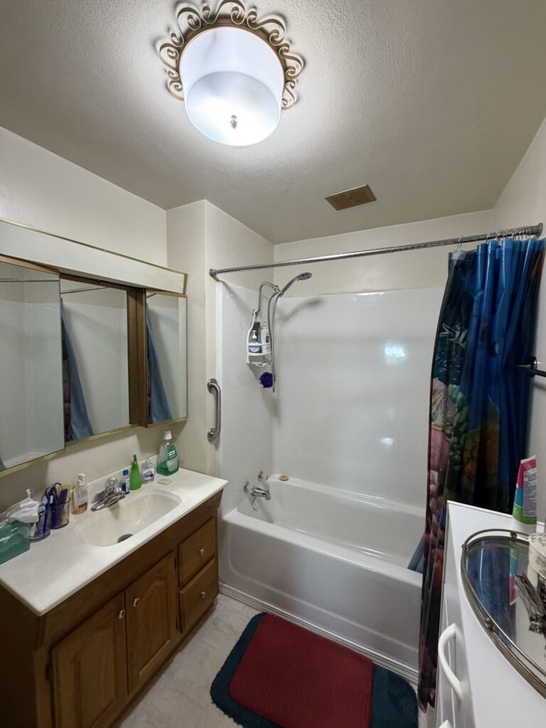 Bathroom tub and shower, McDonald Farm, 272 acres, Wapello County, Iowa
