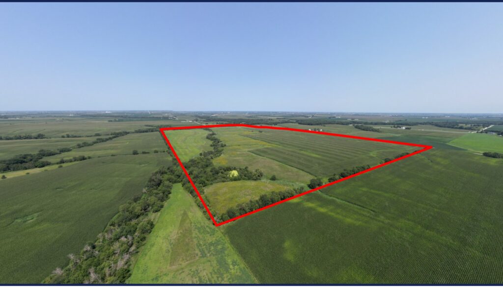 Aerial from the southwest corner of the McDonald farm looking northeast with boundary outlined