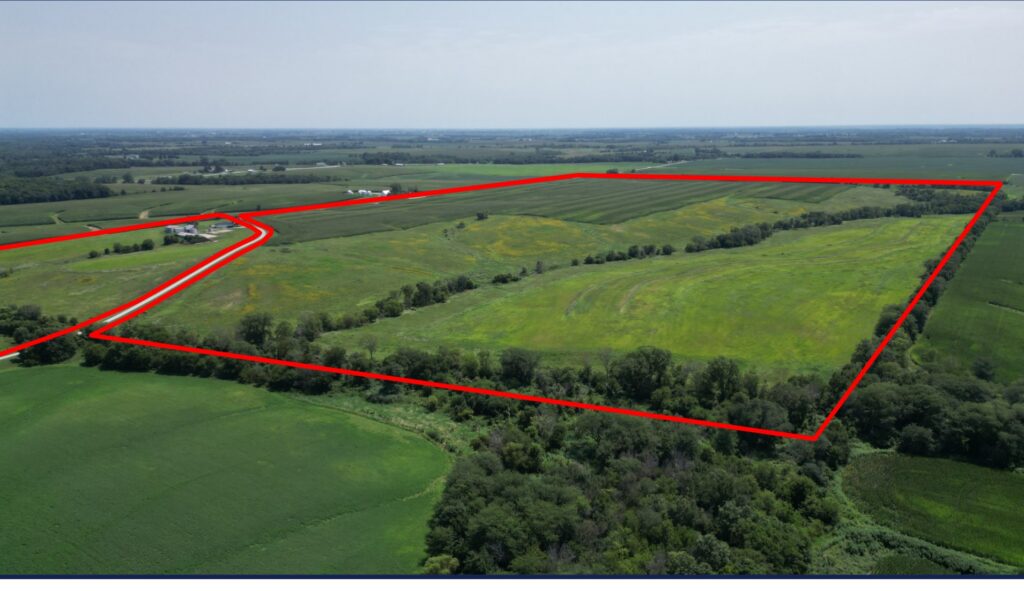 Aerial from the northwest corner of the McDonald farm looking southeast with boundary outlined