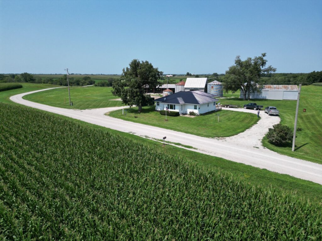 Farmstead with standing corn, McDonald Farm, 272 acres, Wapello County, Iowa