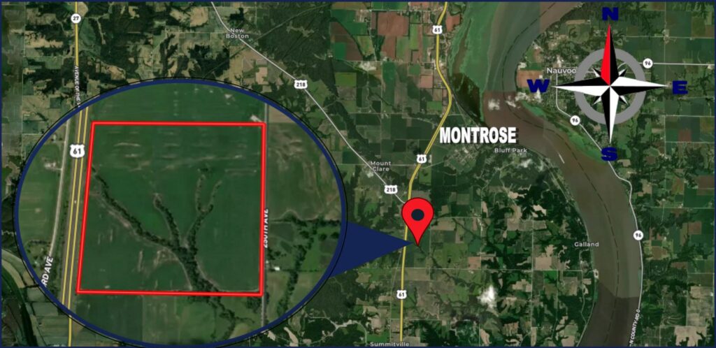 Location map of the Lee County, IA. 129 Acres M/L farm