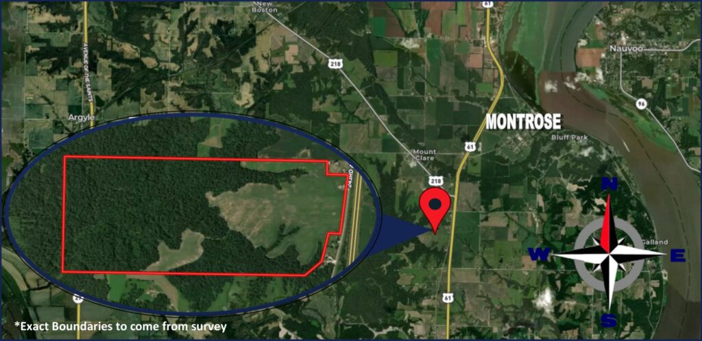 Location map of the Lee County, IA. 376 Acres M/L farm