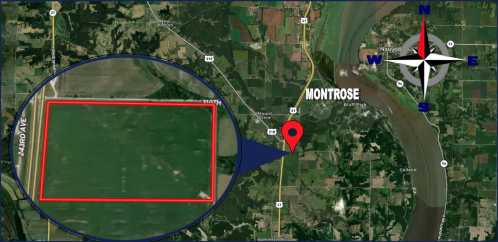 Location map of the Lee County, IA. 69 Acres M/L farm