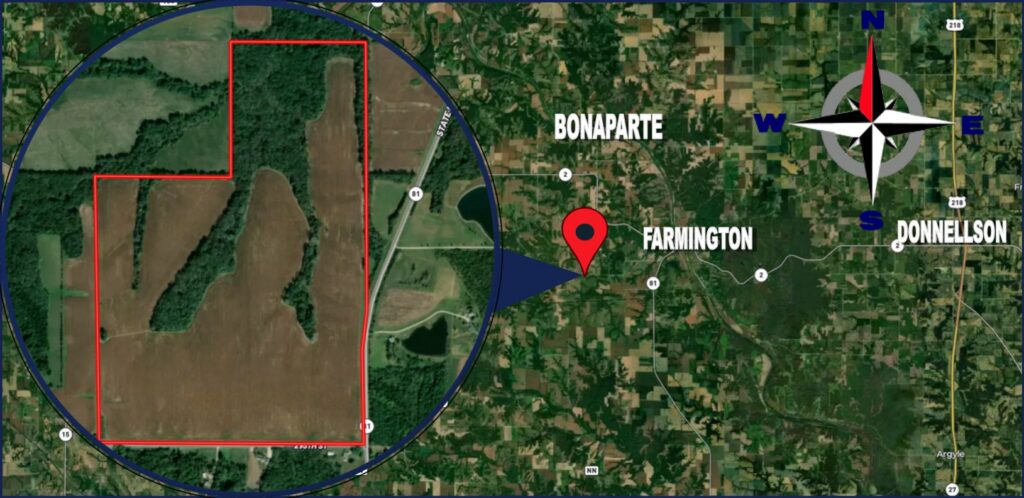Location map of the Van Buren County, IA. 197 Acres M/L farm