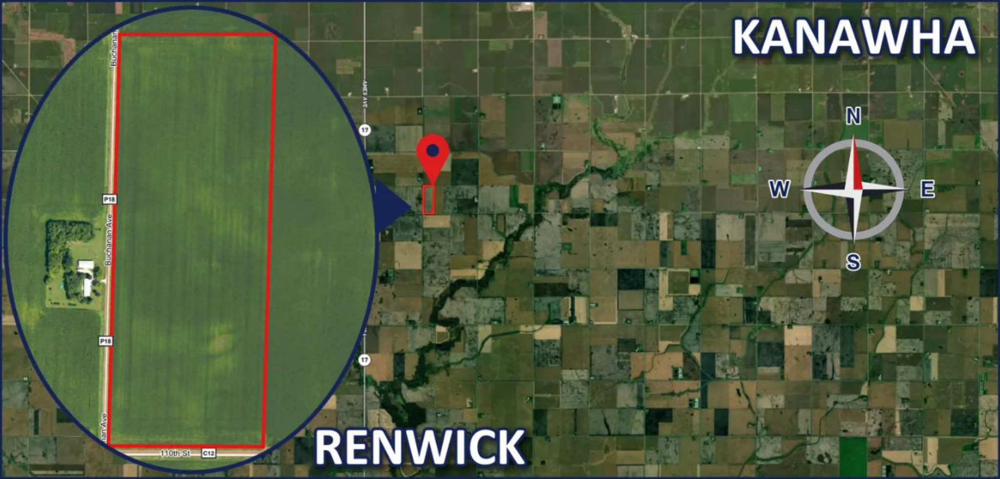 Location map, 60 acres between Kanawha and Renwick, Wright County, Iowa