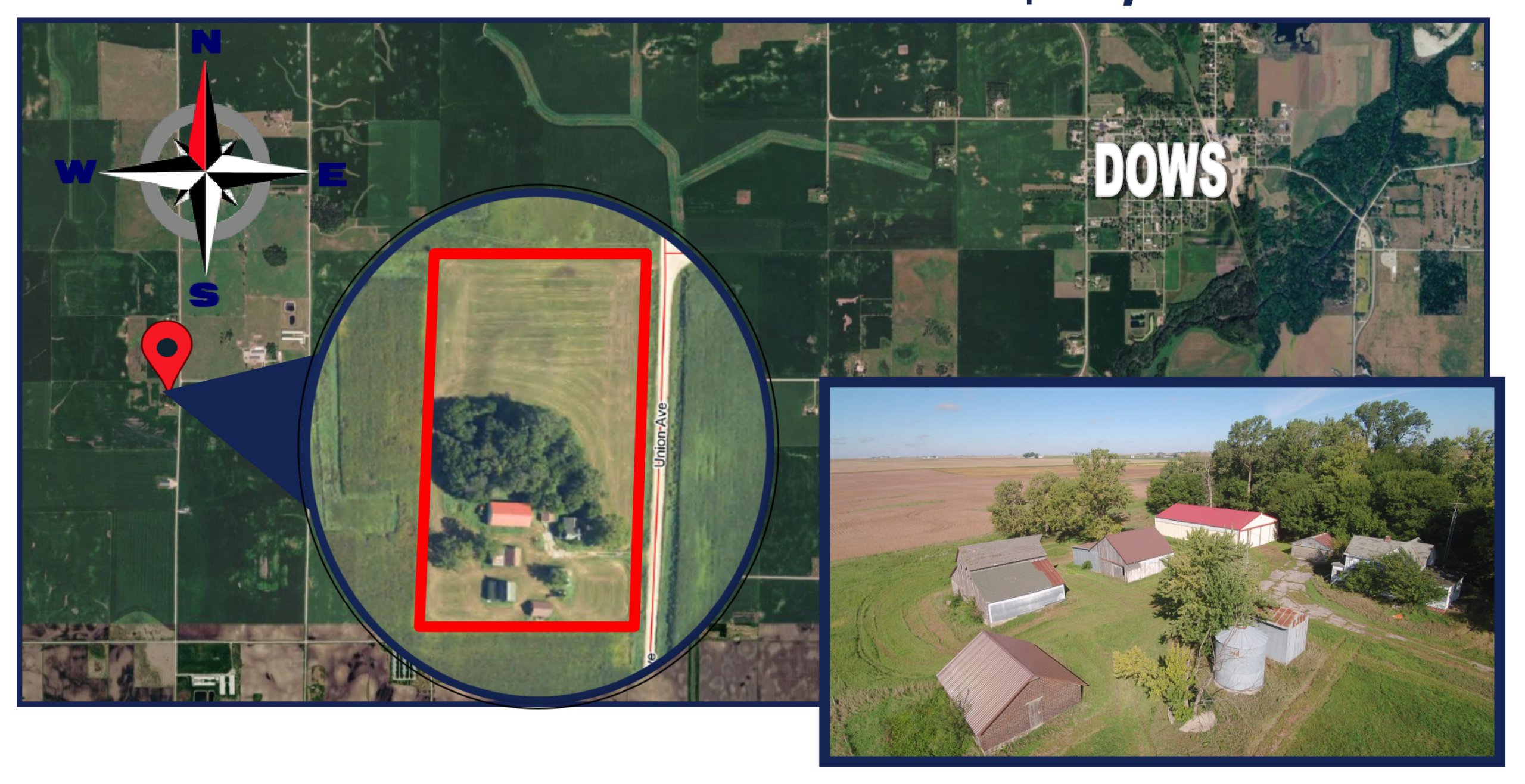 Location map, 6 acre building site southwest of Dows, Wright County, Iowa