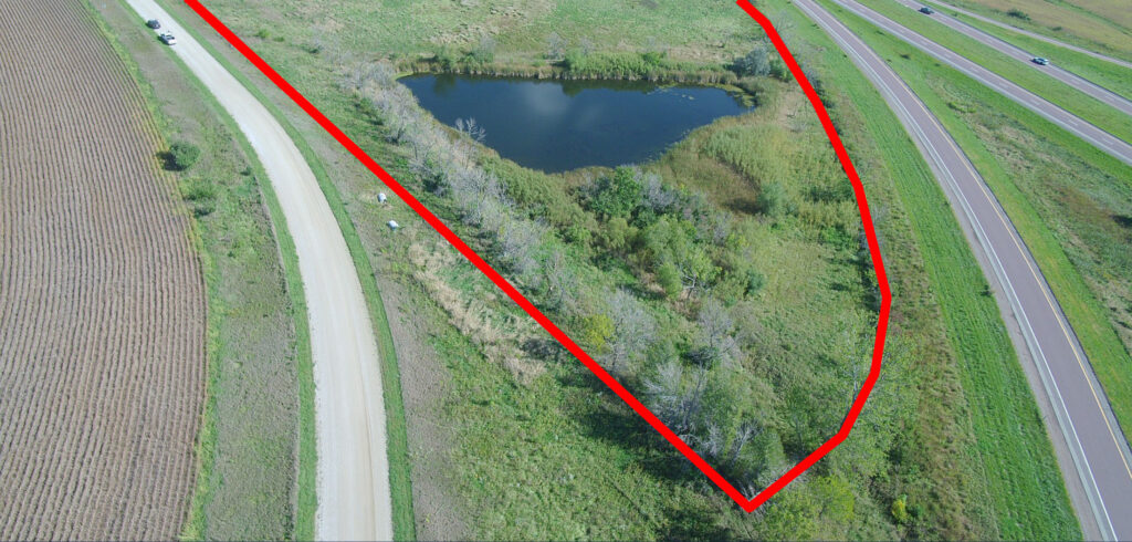 View from the south border looking north, property border outlined