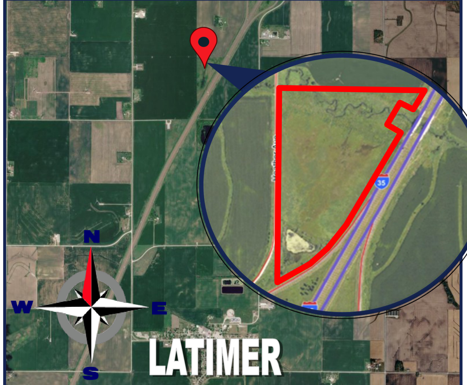 Location map, 37 acre pasture north of Latimer, Franklin County, Iowa